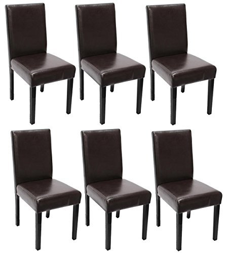 Mendler 6er-Set Esszimmerstuhl Stuhl Küchenstuhl Littau - Kunstleder, braun, dunkle Beine