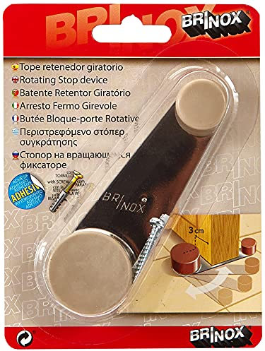 Brinox Tope de Puerta Giratorio con Adhesivo y Tornillo, Acero Inoxidable, Color Beige, Protección de Paredes y Muebles, 1 Unidad