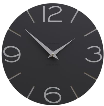 CalleaDesign - Smile Wanduhr, handgefertigt in Italien, 30 cm, elegant und leise, hohe Qualität, perfekte Geschenkidee [schwarz und Aluminium].