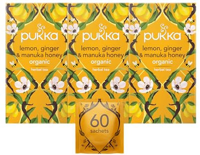 Pukka Tee, Bio-Gewürzteemischung Zitrone & Ingwer mit feiner Manuka-Honignote, 3er Pack, 60 Teebeutel
