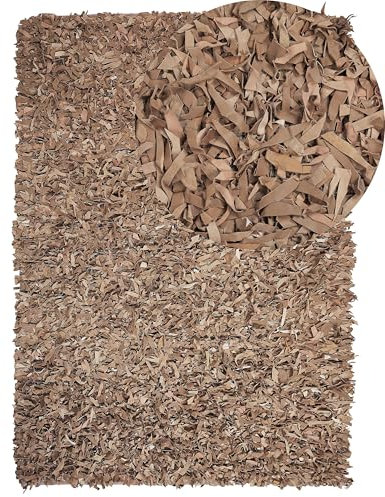 Beliani Gemütlicher Teppich Shaggy Echtleder 140x200 cm beige Mut