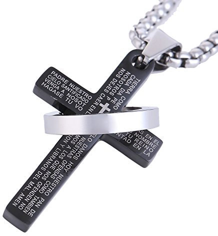 DonDon Collana Uomo in Acciaio Inox con Ciondolo a Forma di Croce in Acciaio Inox Nero in Sacchetto di Velluto
