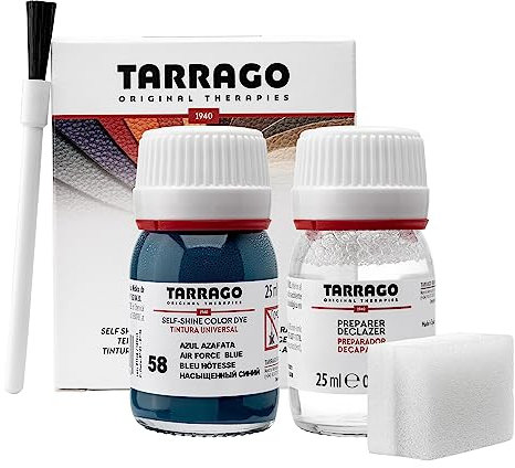 Tarrago | Kit 25 ml di colorante auto-lucido | Tintura autolucidante per scarpe, accessori e primer | Copre sfregamenti e calzature Hostess Blue (58)