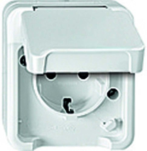 Schneider Electric Merten Schuko-Steckdose mit Klappdeckel, 2-fach, Aufputz, waagerecht, Berührungsschutz, IP44, Aquastar, polarweiss, Artikelnummer MEG2320-8019