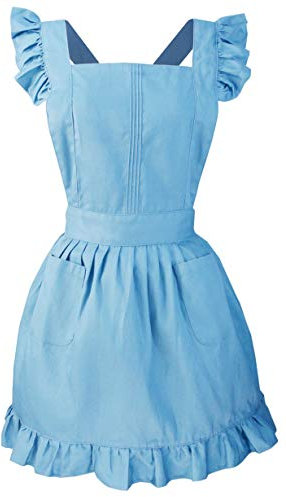 LilMents Retro Adjustable Ruffle Apron Kitchen Cooking Baking Cleaning Maid Costume (Blue)
