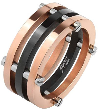 Paula & Fritz® Ring Herren Rosegold Schwarz Stapel-Ring Titan-IUM Grade 2 Größe 57 (18,1) - 67 (21,3) 9-mm breit Partnerring Verlobungsring Damen-Ring