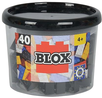 Simba 104118895 - Blox, 40 Schwarze Klemmbausteine für Kinder ab 3 Jahren, 8er Steine, inklusive Dose, hohe Qualität, vollkompatibel mit Anderen Herstellern