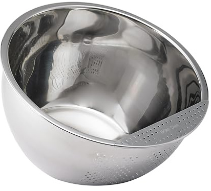 Helen's Asian Kitchen Professional Rice Washing Bowl – Stainless Steel Rice Rinser Strainer with Side Drainer, 3-Quart Capacity. Ideal for Quinoa, Rice, Grains, Legumes, Vegetables. Kitchen Essential