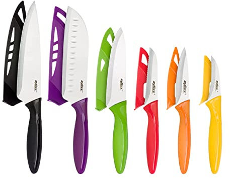 Zyliss 6-teiliges Messerset – Küchenmesser-Set mit Scheidenabdeckungen – Kochmesser, Santoku, Utility, gezackte Schälmesser, Schälmesser – Edelstahl