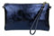 Girly Handbags Womens Genuine Italian Metallic Leather Clutch Bag (Navy)