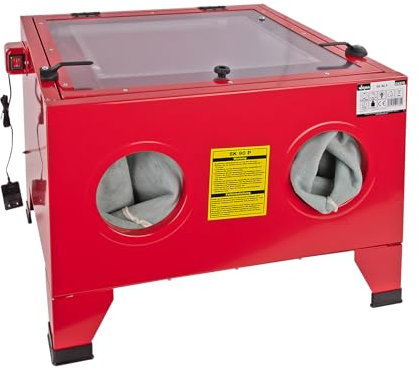 Dema Profi Sandstrahlkabine 90L, Sandstrahlgerät für Entlackung & Entrostung, Kompakt, LED-Beleuchtung, Keramikdüsen, pulverbeschichtetes Metallgehäuse, für Werkstatt und Hobby