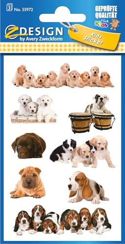 AVERY Zweckform 55972 Aufkleber (für Kinder, Hunde, Papiermaterial) 3 Bögen, 24 Sticker