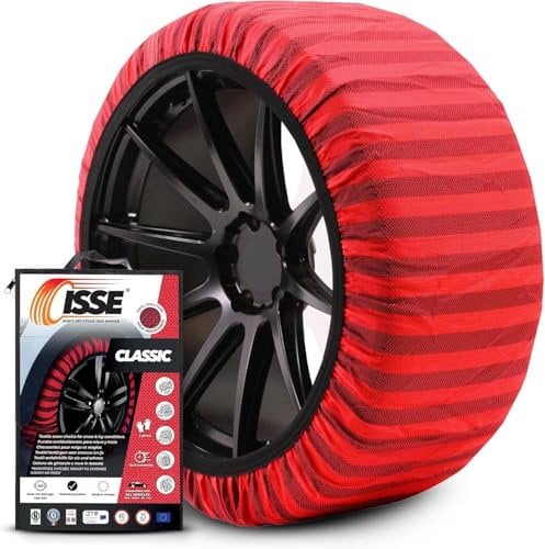 ISSE Snow Socks T-54 | Homologated and High Safety Textile Snow Chains - Kit of 2 Chains for Cars + Gloves