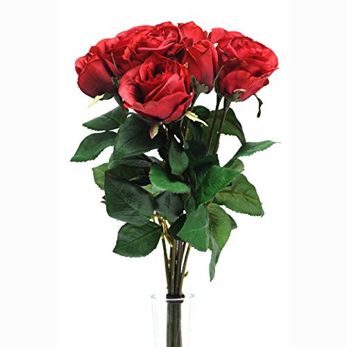 Floristrywarehouse Künstliche Seide Rose Bunch rot 9 einzelnen Stiele 42 cm