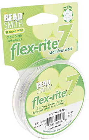 Pearl Silver Flex Rite Beading Stringing Wire .020 Inch 30 Feet Nylon Coated Stainless Steel 7 Strand Tigertail 26.9lb Break