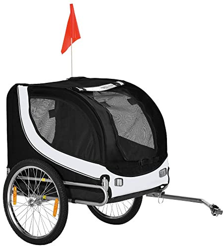PawHut Steel Dog Bike Trailer Pet Cart Carrier for Bicycle Kit Water Resistant Travel White and Black