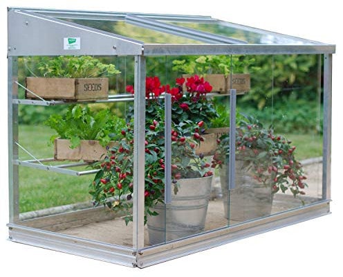 Access Half Growhouse, Mini Greenhouse, Sturdy Aluminium Cold Frame, Small Green House for Gardens, Sliding Panes with Shelving for Easy Access & Ventilation, Toughened Safety Glass, Made in Britain