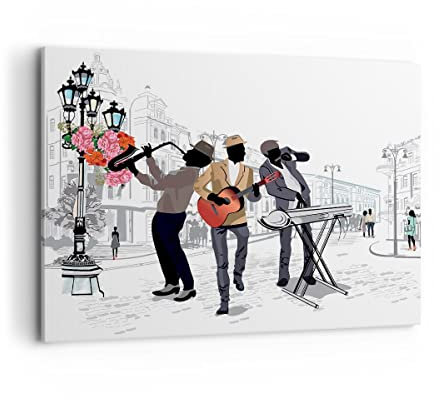 Wandbilder Dekoration Wohnzimmer Musik Instrumente Straße Stadt Bilder auf Leinwand 120x80cm Leinwandbild Schlafzimmer Deko Wand Kunstdruck Art Groß XXL Wanddeko Bild Wall Decor Canvas AA120x80-2933