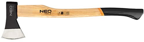 NEO TOOLS Axt 1250 g, Hickory-Schaft, Schlagfläche zonenweise gehärtet, Verbindung mit Holz- und Stahlkeil, (HxL) 710 x 195 mm, DIN5131, Universalaxt, für Garten- und Forstarbeiten konzipiert