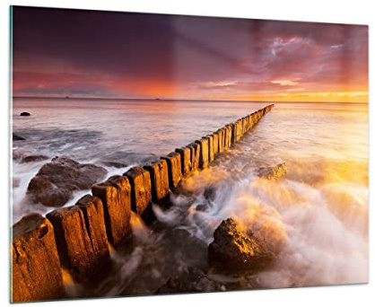 ARTTOR Glasbild 100x70cm Wandbild Glasdruck Landschaften Maritim - 3137 | Boot Landschaft Meer Groß Modern Dekoration Wohnzimmer Schlafzimmer Küche Wanddeko Kunstdruck Art Wall Decor ARTTOR