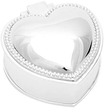 Brillibrum Design Schmuckschatulle Herz inkl. Wunschgravur aus Metall versilbert Herzschatulle mit Perlenmuster Ringschachtel Schatulle mit Gravur bis 15 Zeichen