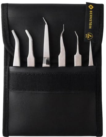 BERNSTEIN Präzisions-Pinzetten Set 6-teilig inkl. SMD- Pinzetten Set für Feinmechanik aus antimagnetischem, rostfreiem Edelstahl