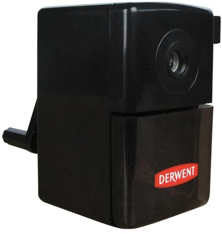Derwent Manual Plastic Helical Desktop Sharpener, Super Point Mini, Sliding Tray Reservoir & Desk Clamp, Professional Quality, 2302000,Black, pack of 1