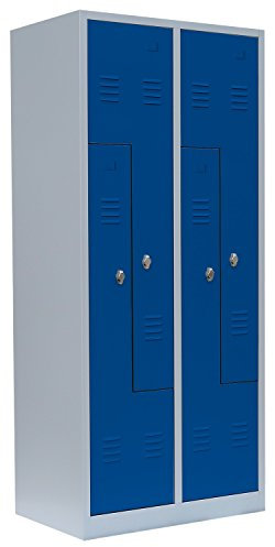 Lüllmann 4er Spind komplett montiert grau/blau 180x80x50cm (HxBxT) Z-Spind Umkleide Stahl Kleiderspind Garderobenschrank 525111