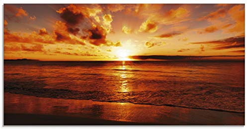 ARTland Wanddeko Glasbilder Wandbild Glas Bild einteilig 100x50 cm Querformat Strand Meer Küste Nordsee Sonnenuntergang Natur Landschaft Maritim T5MR