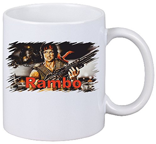 Kaffeetasse Rambo Motiv Nr. 03 Fan Tasse Teetasse Keramik Höhe 9,5cm ? 8cm in Weiß