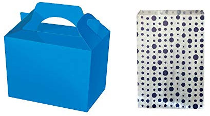 Diamante Crafts 10 Party Boxes Cardboard Lunch Food Loot Treat Box 13 Colours (Blue - 10 Solid Colour) Plus 10 free Paper Treat Bags