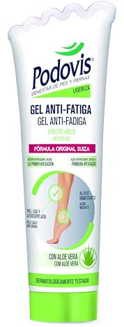 Podovis, Gel anti-fatigue – Effet glace, rafraîchissant et défatigant, crème jambes fatiguées, soulagement immédiat, peau douce et hydratée, élimine la sensation de lourdeur et de fatigue, 150 ml