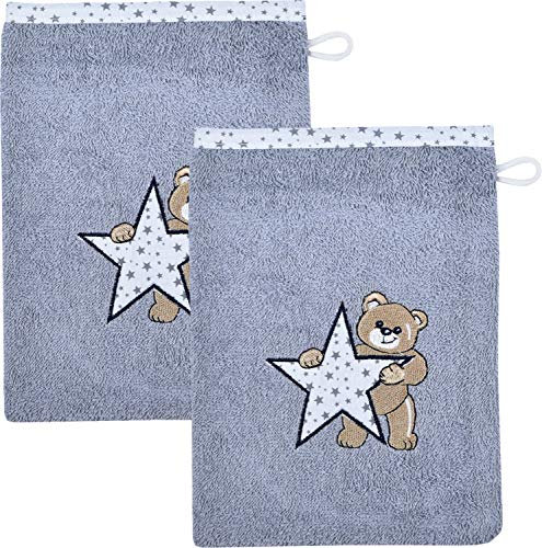 Wörner Kinder-Waschhandschuh Stern 2er-Pack Walk-Frottier grau Größe 15x21 cm