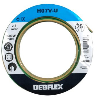 Bobinot de câble | Bobine de fils électrique | Câble électrique | Couronne de câble | Debflex 111345 Bobinot Câble rigide 25 mètres | HO7VU 2,5mm ² | Jaune/Vert