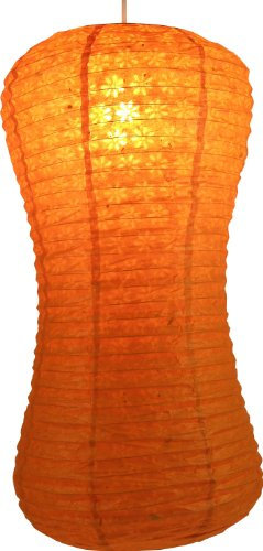 GURU SHOP Coronada Wave Reispapier Lokta Hängelampe - Orange, 52x29x29 cm
