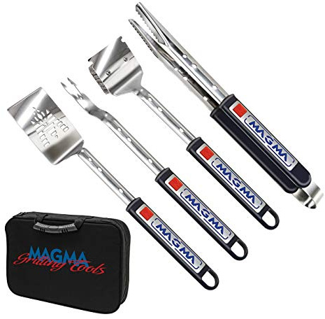 Magma A10-132T Telescoping Grill Tools Set (5-Piece) – Marine Grade Stainless Steel BBQ Utensils with Extendable 16 to 22 Handles & Soft Grip for Boat, RV, and Camping