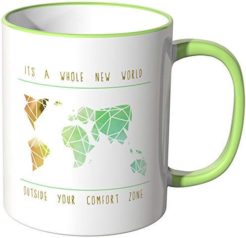 WANDKINGS® Tasse, Spruch IT´S A Whole New World Outside Your Comfort Zone - HELLGRÜN