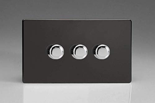 Varilight 3-Gang 2-Way V-Pro Push On/Off Rotary LED Dimmer 3 x 0-120W (Twin Plate) Premium Black