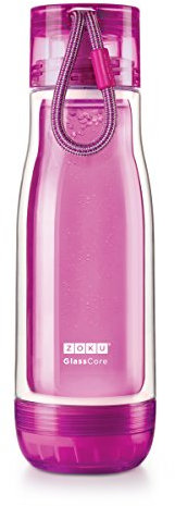 Zoku ZK128-PU - Botella de doble pared con núcleo de vidrio suspendido, silicona, color morado