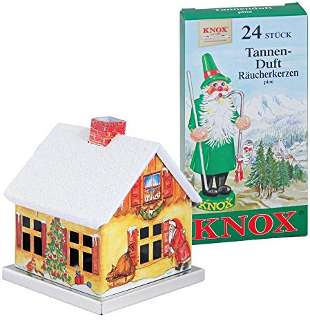 KNOX Räucherhaus aus Metall - Weihnachtsmann mit 24 Räucherkerzen - Duft: Tannenduft - für Räucherkerzen der Größe M