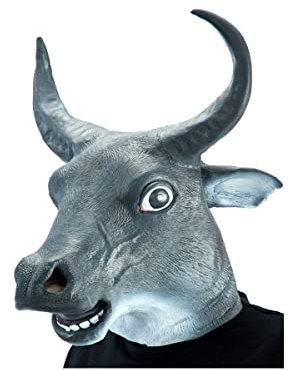 Maschera toro in gomma animale con corna