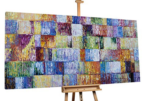 KunstLoft® XXL Gemälde 'Glücksecken' 200x100cm | original handgemalte Bilder | Abstrakt Quadrate XXL Bunt | Leinwand-Bild Ölgemälde einteilig groß | Modernes Kunst Ölbild