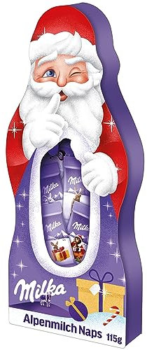Milka Naps Weihnachtsmann 1 x 115g I Weihnachtsschokolade Einzelpackung I Gefüllt mit Mini Schoko-Täfelchen I Süßigkeiten zu Weihnachten aus 100% Alpenmilch Schokolade