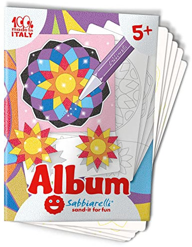 Sabbiarelli Sand-it For Fun - Album Mandala: 5 selbstklebende A5-Blätter für Sand Art mit 15 ablösbaren Mandala-Motiven zum Ausmalen mit Farbsand (nicht enthalten) - Bastelspaß, Kinder 5+