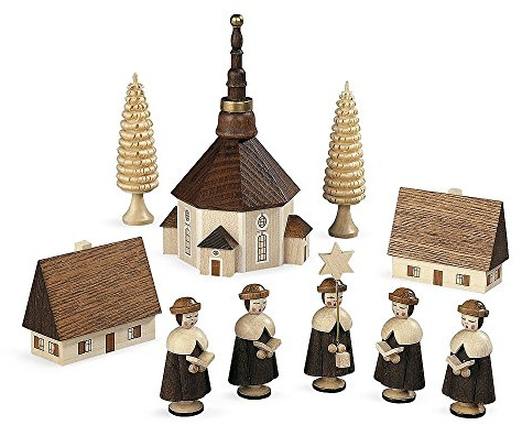 Mueller Figuren Seiffener Kirche und Kurrende, 12 cm hoch, natur, original Erzgebirge Seiffen