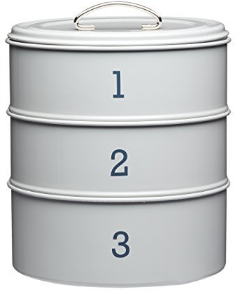 KitchenCraft Living Nostalgia 3-Tier Metal Cake Storage Tin, 22 x 27 cm (8.5 x 10.5 Inches) - French Grey