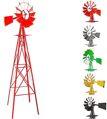 STILISTA Moulin à Vent géant Style US en Acier, Hauteur 245 cm, Rotor 55 cm, roulement à Billes, Choix de Couleur, Rouge