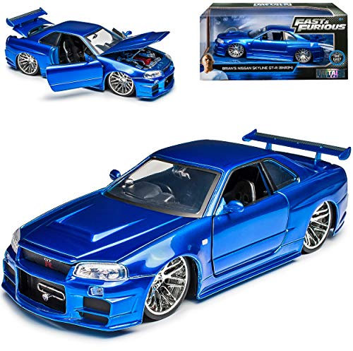 Nisan Skyline GT-R R34 Blau Brian´s Paul Walker The Fast and The Furious 1/24 Jada Modell Auto mit individiuellem Wunschkennzeichen