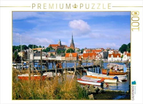 CALVENDO Puzzle Fischerhafen und Stadtansicht Flensburg | 1000 Teile Lege-Größe 64 x 48 cm Foto-Puzzle für glückliche Stunden