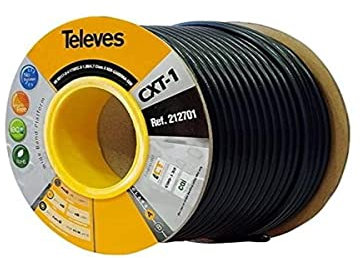 Televes 212701, Cable Coaxial Acero-Cobre CXT1, Negro, PVC (Bobina Madera 100 m)
